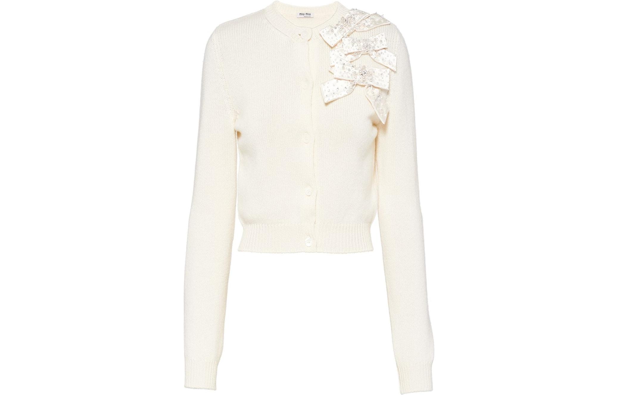 MIU MIU Cashmere Sweaters Women's White Crew Neck Moderate