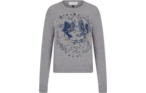 DIOR Quarterly New Products Cashmere Sweaters Women's Gray Crew Neck Moderate