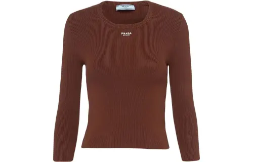 PRADA T Shirts Women's Brown Crew Neck Moderate Straight Fit