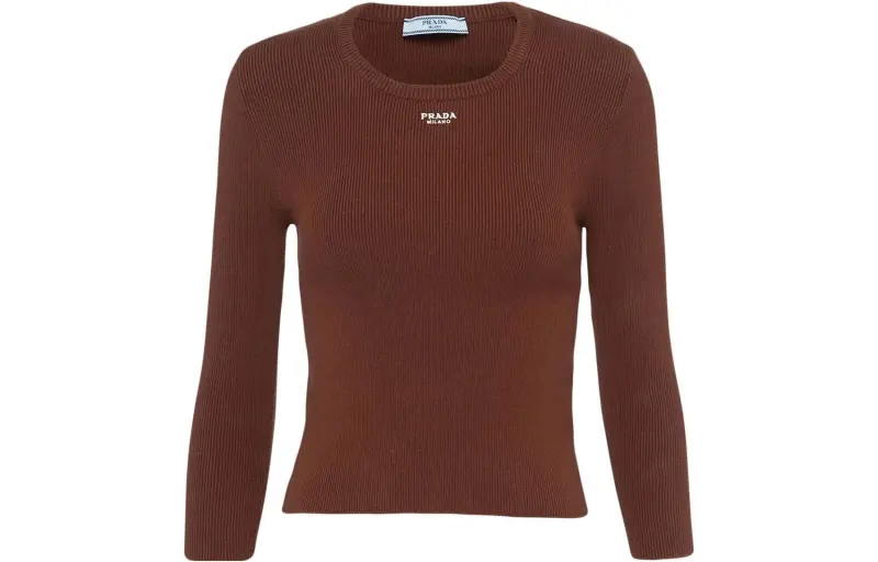 PRADA T Shirts Women's Brown Crew Neck Moderate Straight Fit