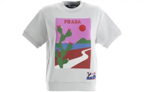 PRADA SS23 Drop Shoulder Sleeve T Shirt Women's White