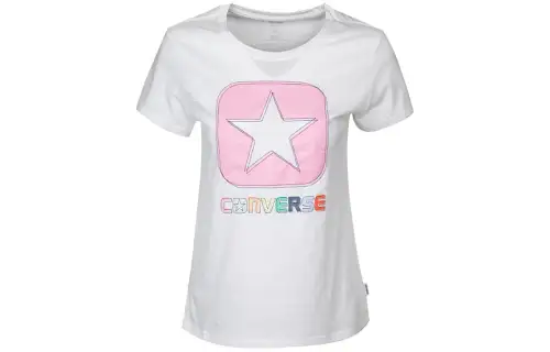 Converse T Shirts Women's White Crew Neck Moderate Straight Fit