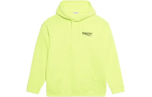 Balenciaga Women'ss Political Campaign Medium Fit Hooded Sweatshirt Fluo Yellow Black
