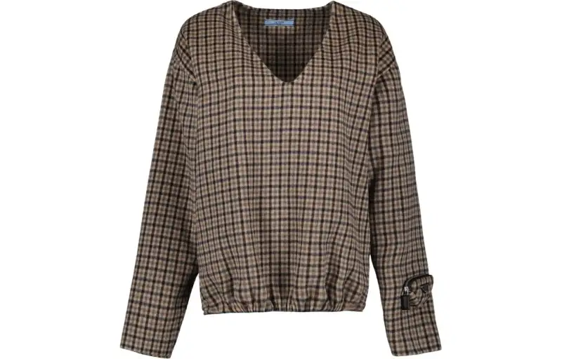 Prada V-Neck Checked Pullover