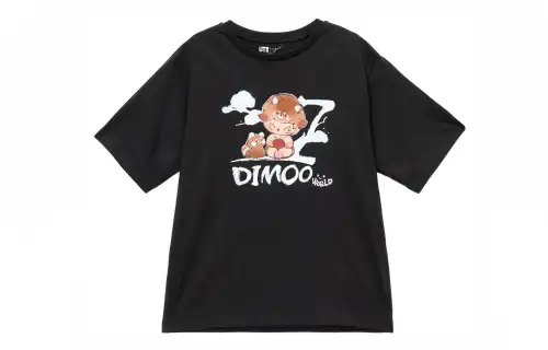 UNIQLO X POP MART Pop Mart, Collaboration T Shirts Women's Dark Gray Crew Neck Moderate Straight Fit