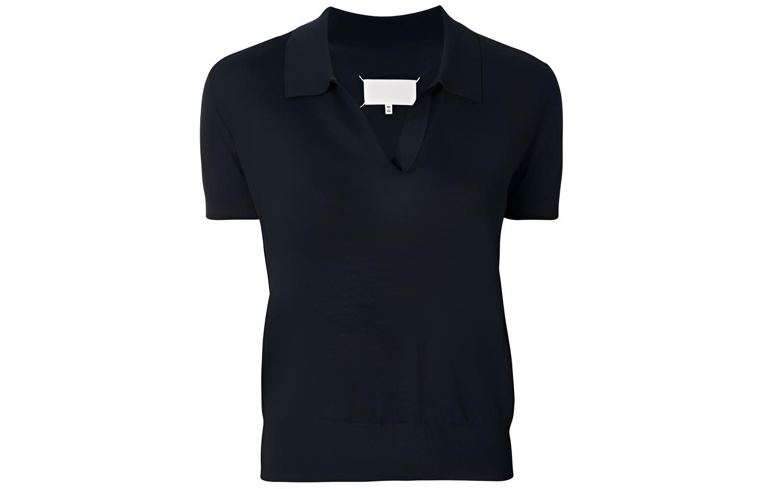 Maison Margiela Polo Shirts Women's Black Polo Collar Moderate Straight Fit