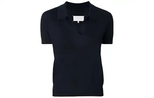 Maison Margiela Polo Shirts Women's Black Polo Collar Moderate Straight Fit