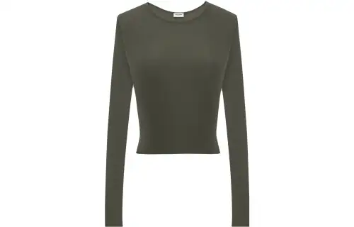 SAINT LAURENT T Shirts Women's Green Crew Neck Moderate Straight Fit