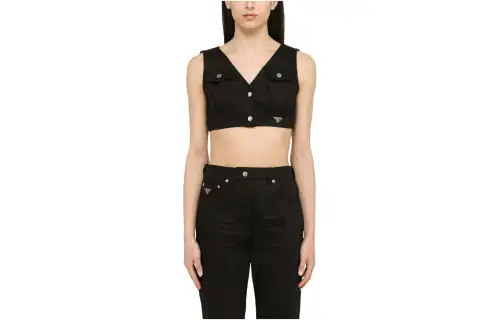 PRADA Triangle Logo Plaque V Neck Cropped Vest