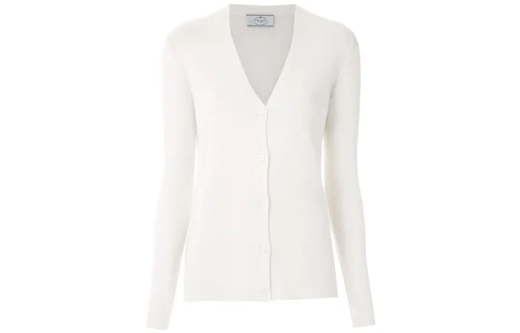 PRADA Cashmere Sweaters Women's White V Neck Moderate