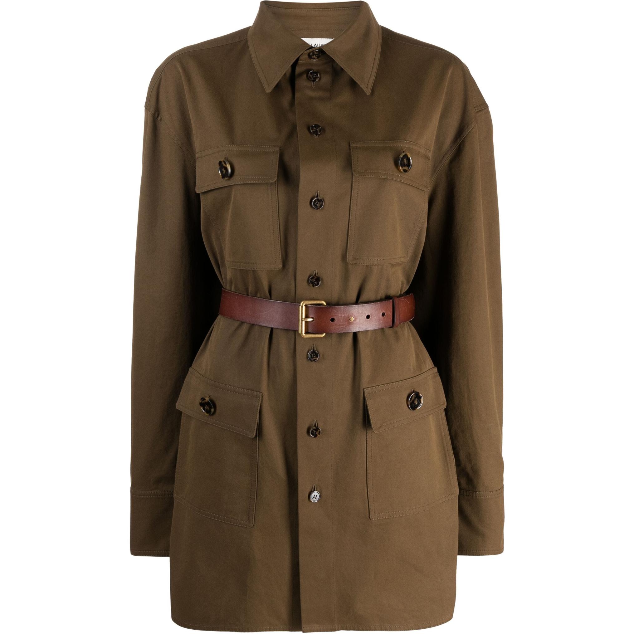 Saint Laurent Belted Buttoned Coat