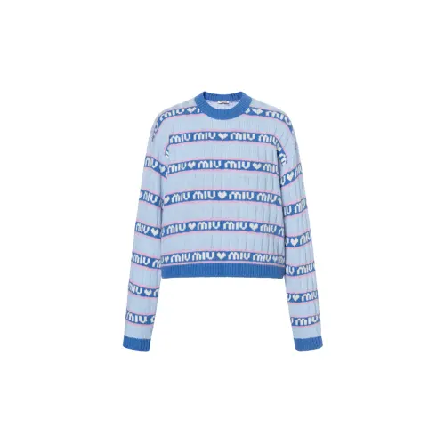 MIU MIU Cashmere Sweaters Women's Blue Crew Neck Moderate