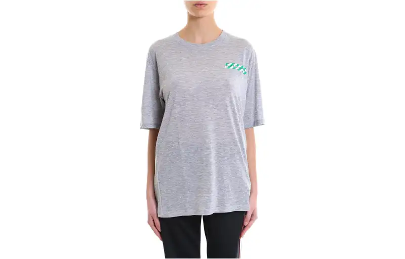 OFF WHITE T Shirts Women's Gray Crew Neck Moderate Straight Fit