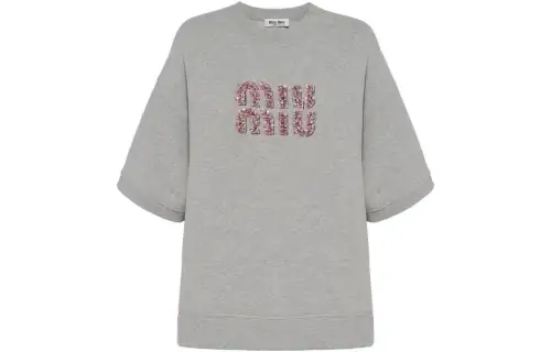 MIU MIU Drop Shoulder Sleeve T Shirt Women's Gray