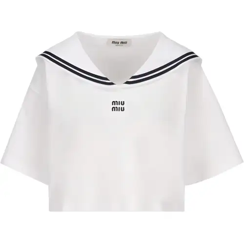 MIU MIU Drop Shoulder Sleeve T Shirt Women's White