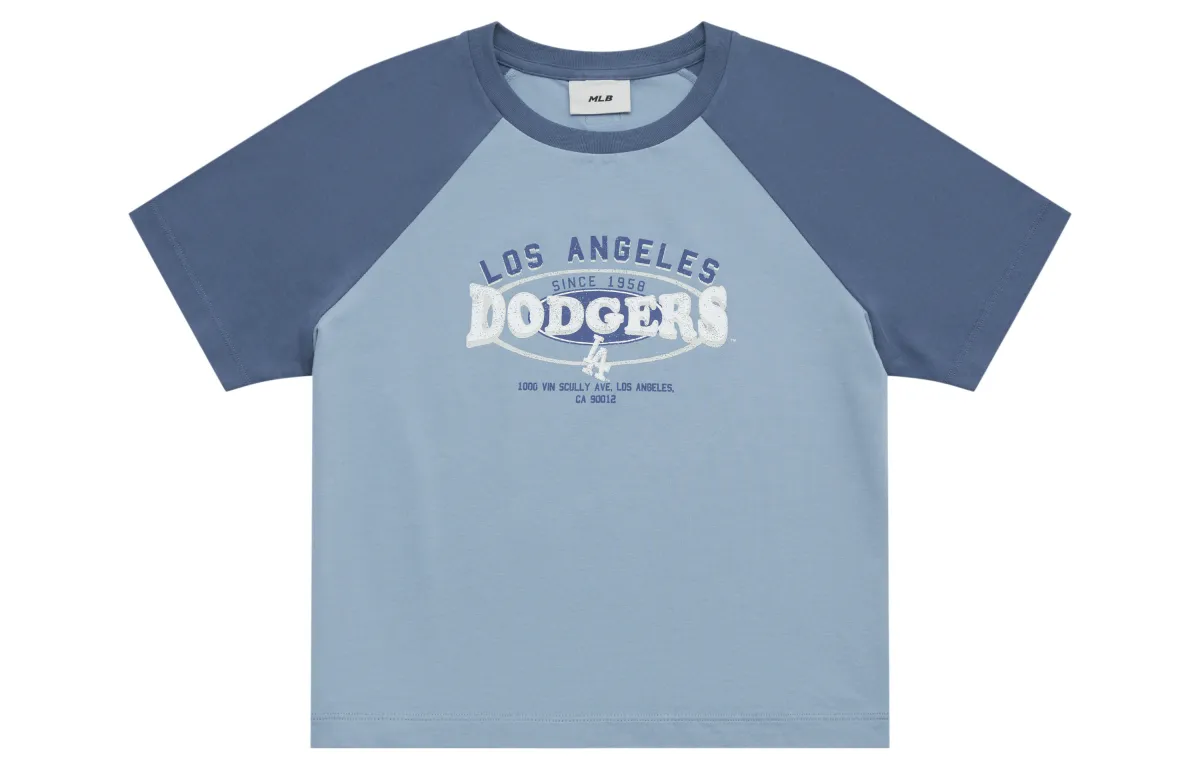 MLB Preppy Style Collection Los Angeles Dodgers SS25 Raglan Sleeve T Shirt Women's Light Denim