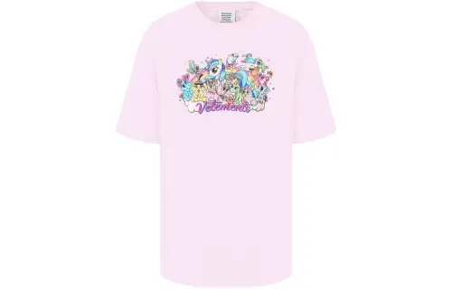 Vetements T Shirts Women's Pink Crew Neck Moderate Straight Fit