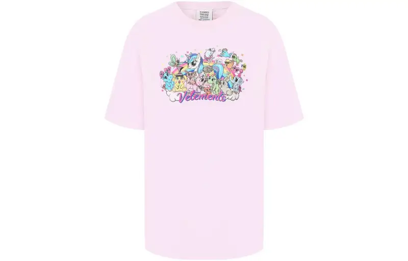 Vetements T Shirts Women's Pink Crew Neck Moderate Straight Fit