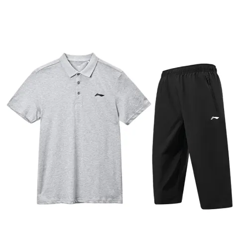 Li Ning Casual Sportswear Men's Heather Gray+Standard Black Polo Collar Moderate