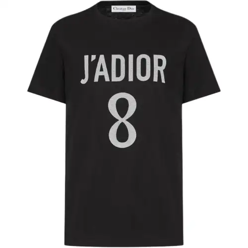 DIOR Crew Neck Cotton And Linen Blend Plain Weave Knitted Fabric J'Adior 8 Print Short Sleeved Regular T Shirt Women's