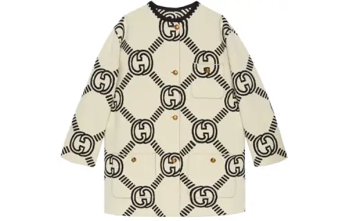 GUCCI Knitwear Women's Beige Crew Neck Moderate Cardigan