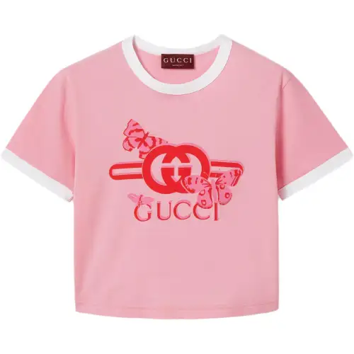 GUCCI T Shirts Women's Pink Crew Neck Moderate Straight Fit