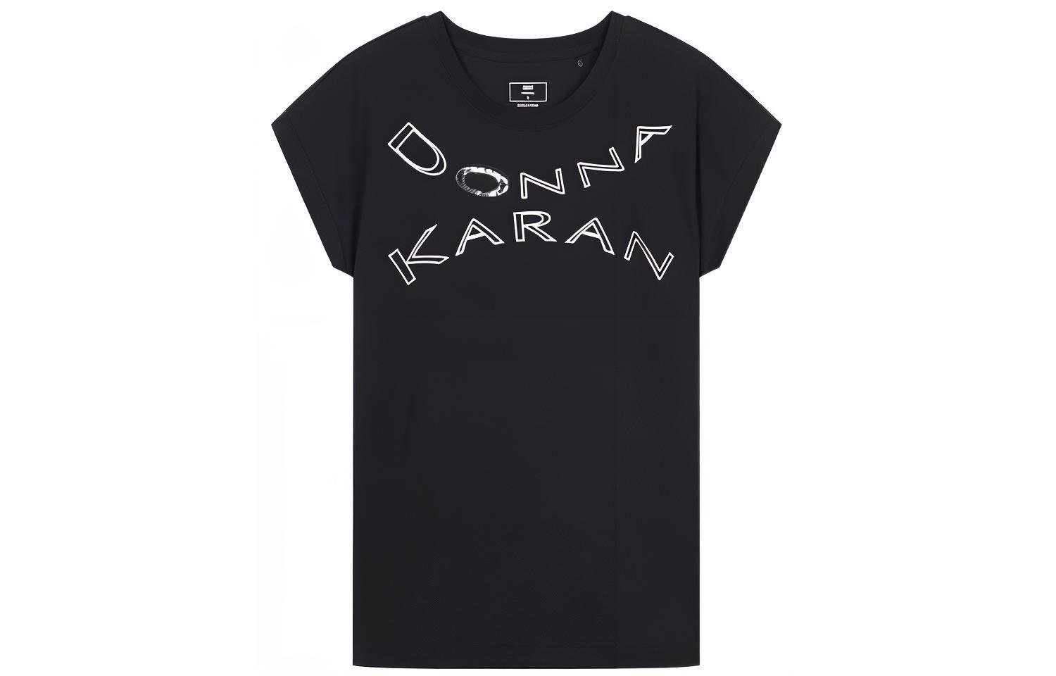 DKNY Logo прямые пайетки короткий рукав Футболка женский черный