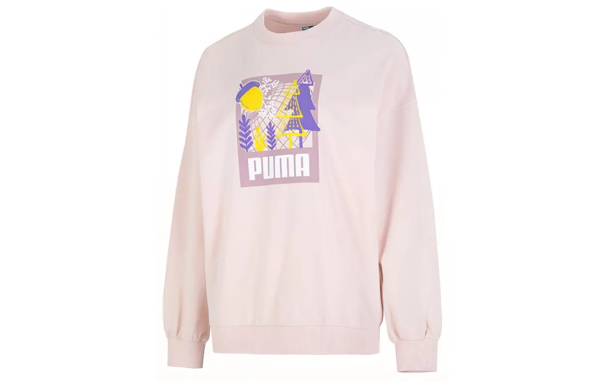PUMA Sweatshirts Women's Pink Crew Neck Moderate Regular