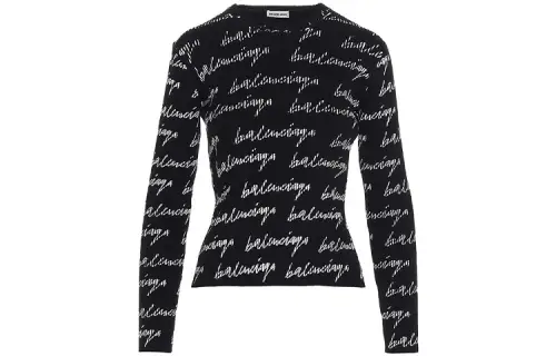 Balenciaga Rib All Over Logo Sweater 'Black/White'