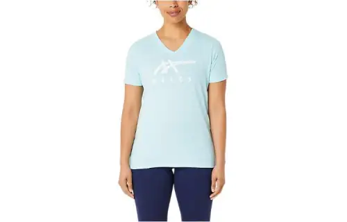 Asics Stripes V Neck T Shirt Women's Light Blue