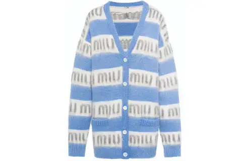 MIU MIU Knitwear Women's Blue V Neck Moderate Cardigan