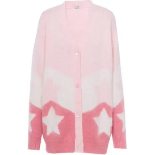 MIU MIU Knitwear Women's Pink V Neck Moderate Cardigan