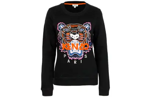 KENZO Classic Tiger Head Sweatshirts Women's Black Crew Neck Moderate Regular