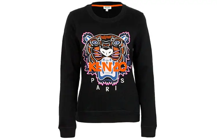 KENZO Classic Tiger Head Sweatshirts Women's Black Crew Neck Moderate Regular