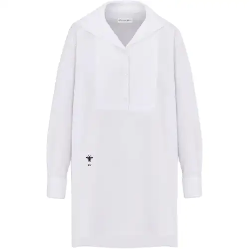 DIOR Blouse With Sailor Collar White Cotton Poplin Shirt Women's White