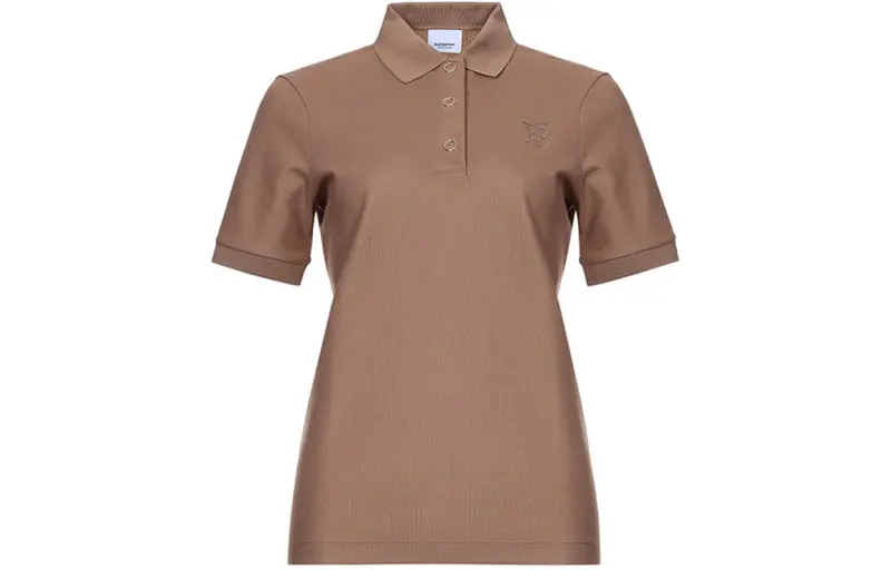 Burberry Women'ss Monogram Motif Pique Cotton Polo Shirt Camel