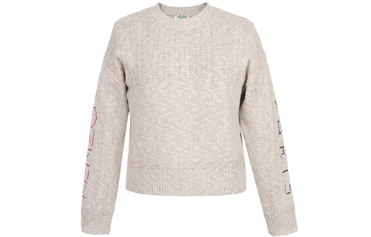 KENZO Knitwear Women's Beige Gray Crew Neck Moderate Other