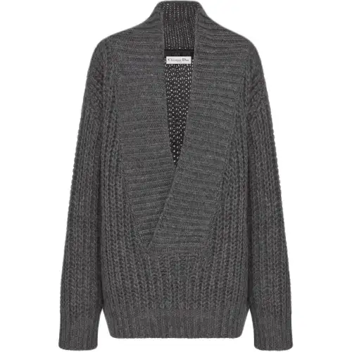 DIOR Knitwear Women's Gray V Neck Moderate Cardigan