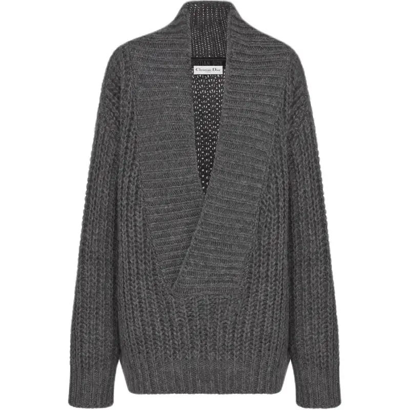 DIOR Knitwear Women's Gray V Neck Moderate Cardigan