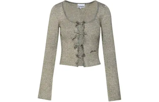 Ganni logo-embroidered lurex-knit cardigan