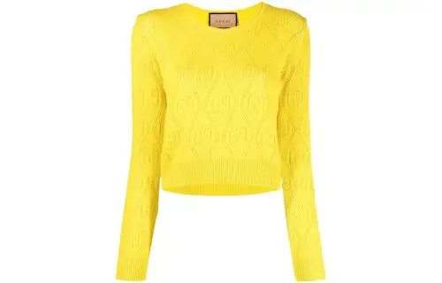 GUCCI Cashmere Sweaters Women's Yellow Crew Neck Moderate