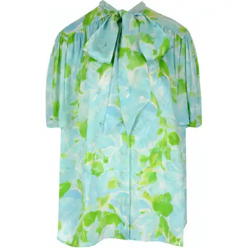 Balenciaga Short Sleeve Scarf Blouse 'Blue/Green'