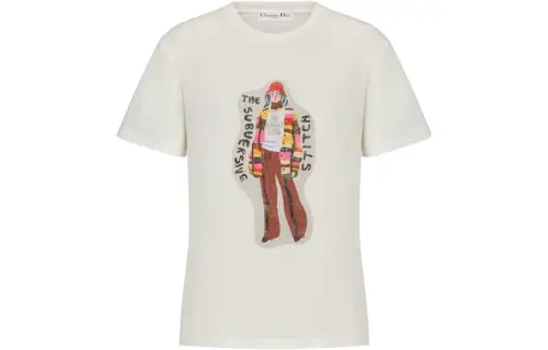 DIOR T Shirts Women's Beige Crew Neck Moderate Straight Fit