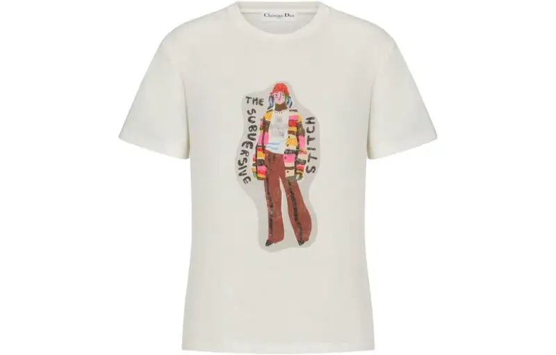 DIOR T Shirts Women's Beige Crew Neck Moderate Straight Fit