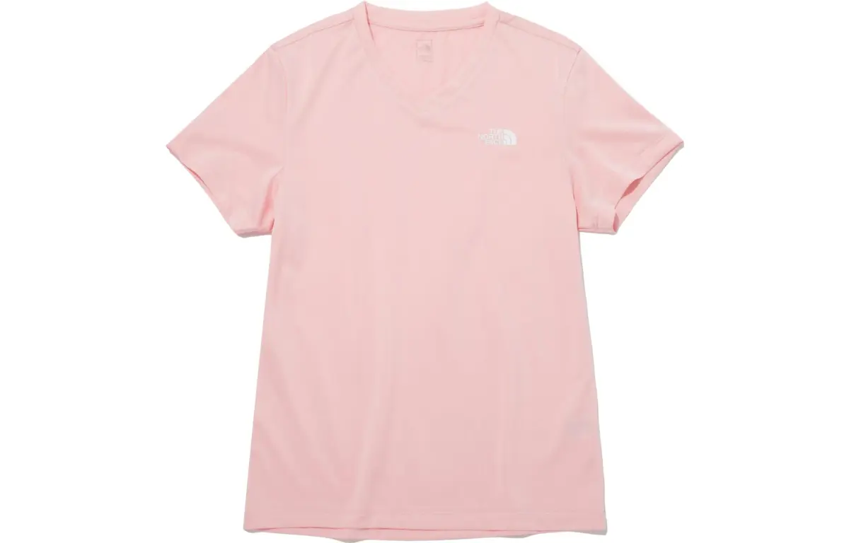 THE NORTH FACE T-Shirts Women's Pink V-neck Moderate Straight Fit