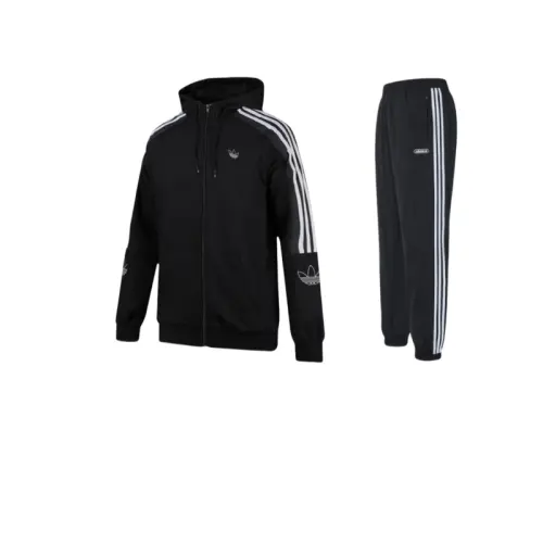 Adidas Originals Trefoil Collection Outline Fzh Flc Sweatshirt Set Men's Black