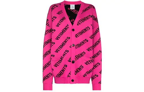Vetements Knitwear Women's Pink V Neck Moderate Cardigan