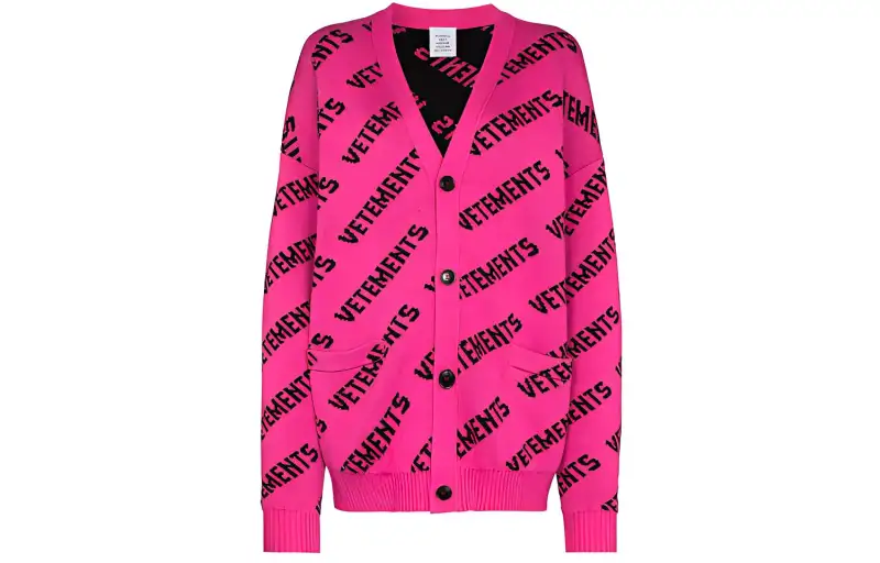 Vetements Knitwear Women's Pink V Neck Moderate Cardigan