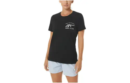 ASICS LUMINOUS T Shirts Women's Black Crew Neck Moderate Straight Fit