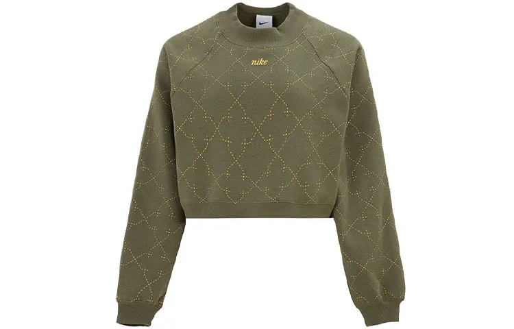 Nike Athleisure Fleece Lined Short Crew Neck Cropped Sweatshirt Winter Women's Green